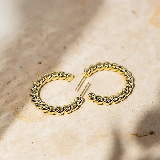 Boucles d'oreilles torsadées en corde en or