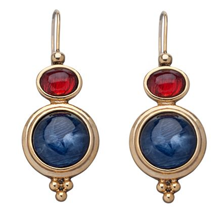Boucles d'oreilles vintage avec des pierres bleues et rouges