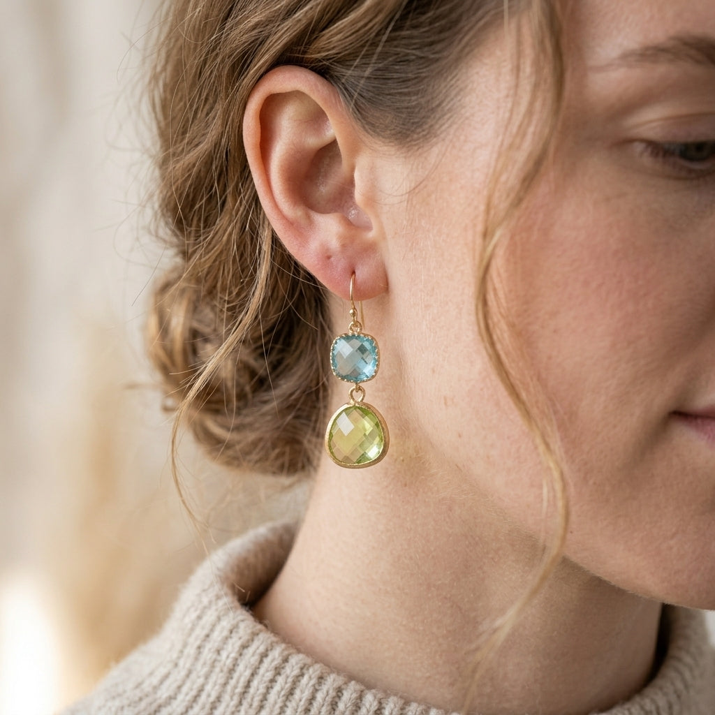 Boucles d'oreilles vintage avec turquoise et pierre de lune