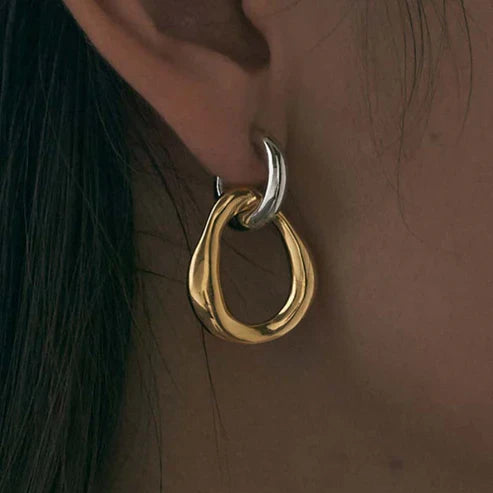 Boucles d'oreilles vintage bicolores en métal