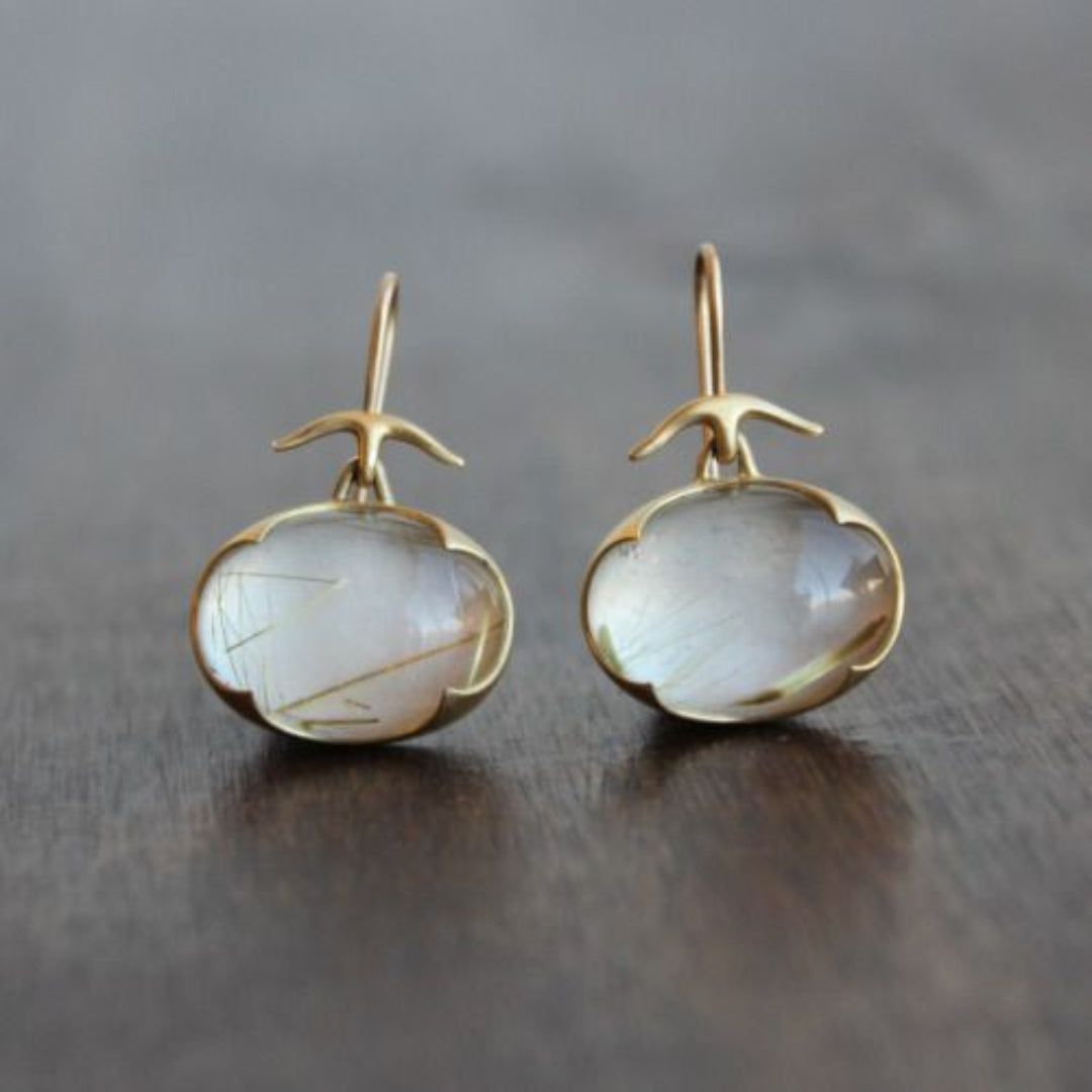 Boucles d'oreilles vintage en or avec pierre de lune
