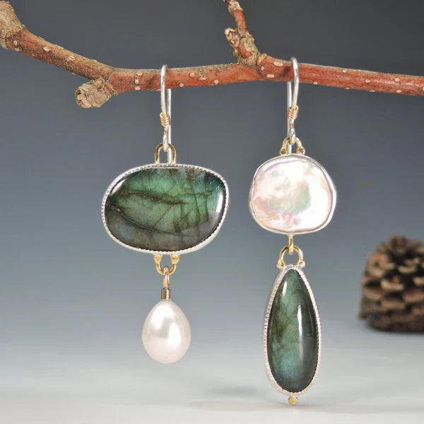 Boucles d'oreilles vintage en pierre naturelle en or blanc