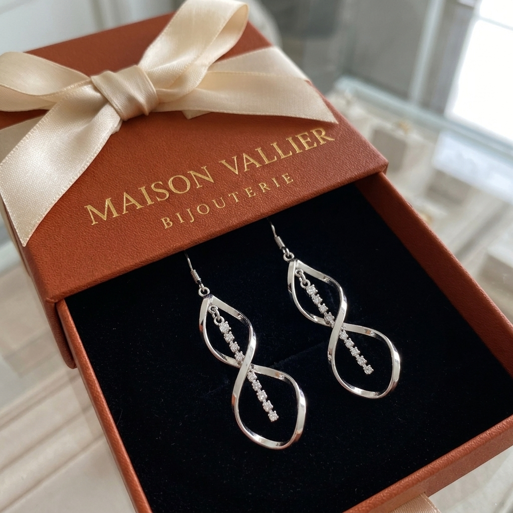 Boucles d'oreilles spirale rayon de soleil en or blanc