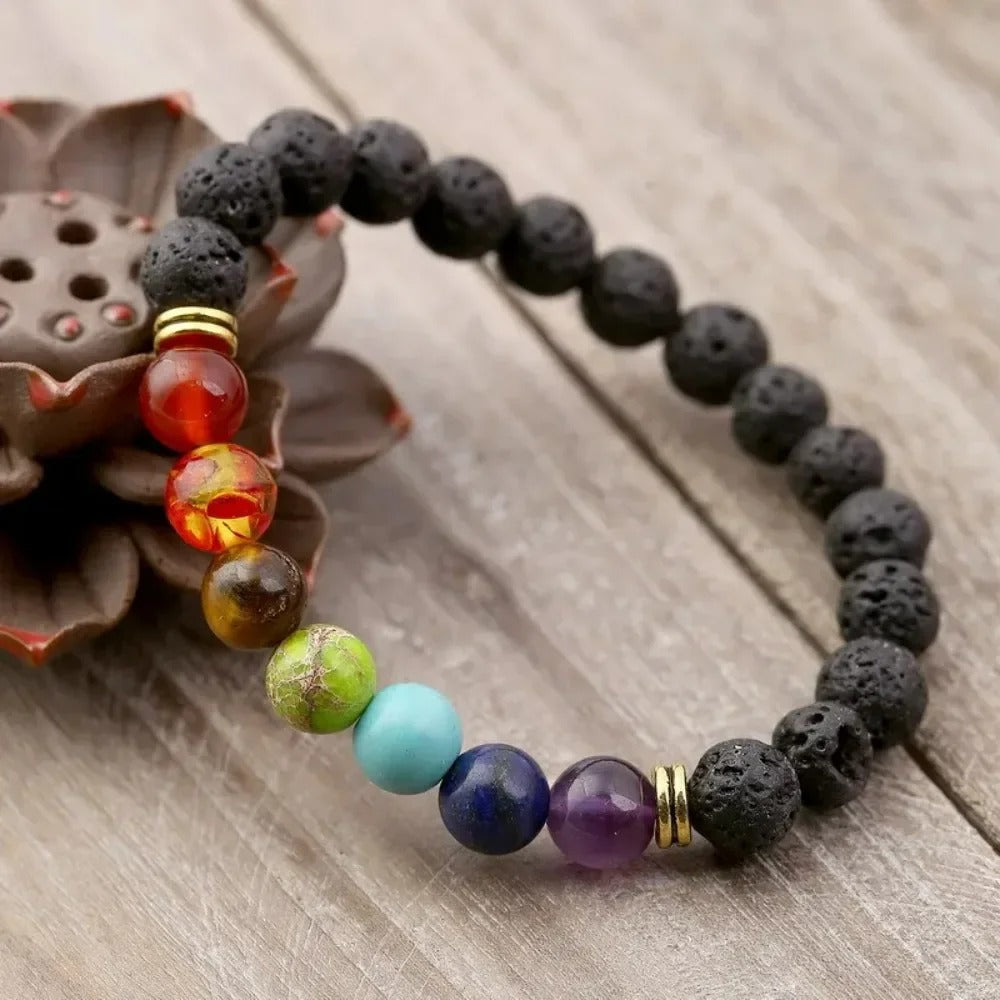 Bracelet Chakra rétro en Lava en or