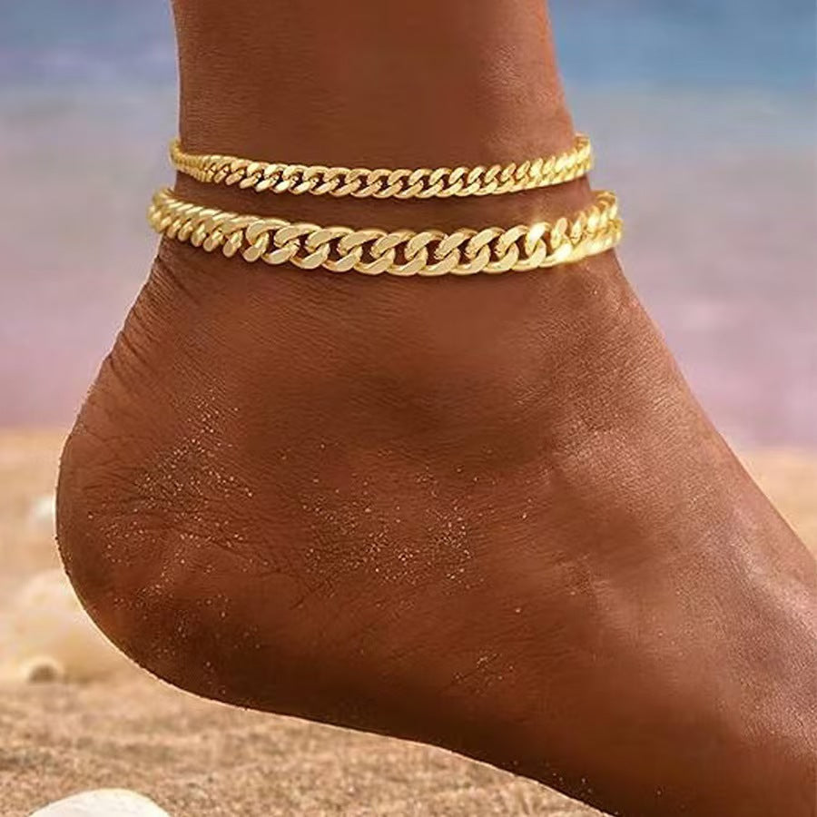 Bracelet cheville en maillons Cubains Superposés en or