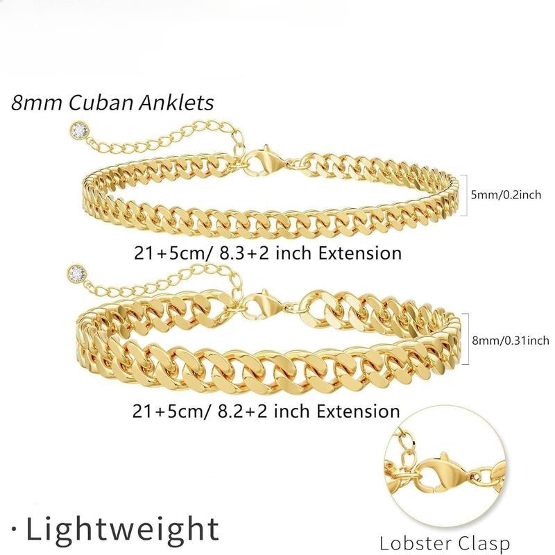 Bracelet cheville en maillons Cubains Superposés en or