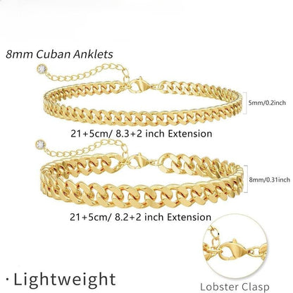 Bracelet Cheville en Maillons Cubains Superposés | Or