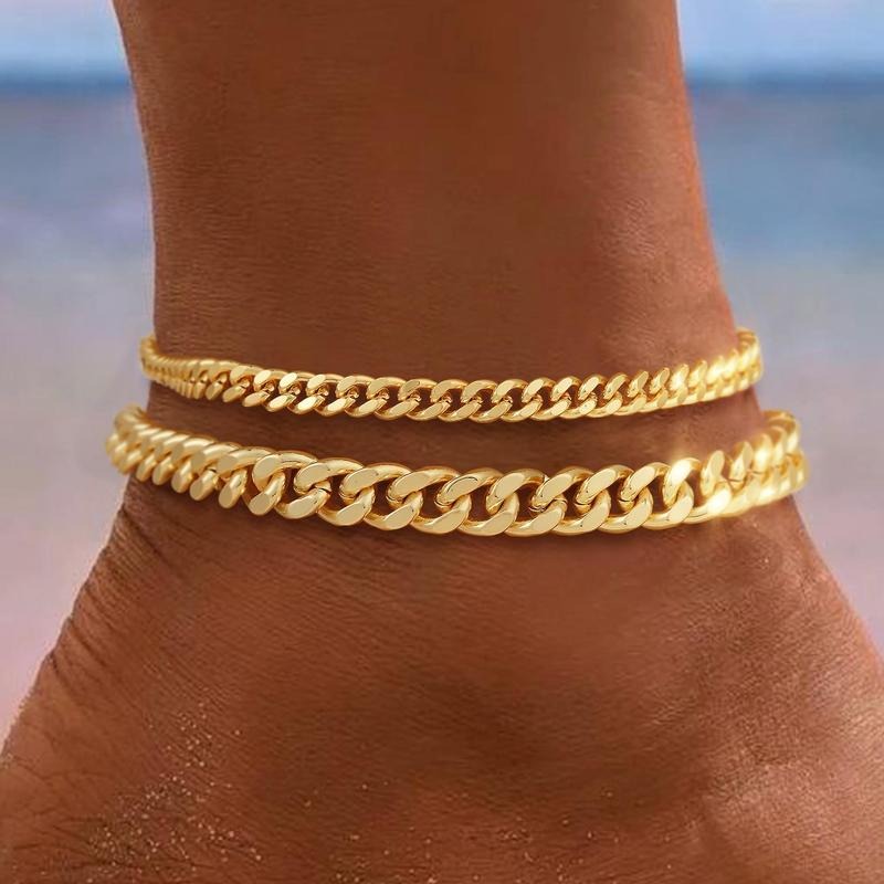 Bracelet cheville en maillons Cubains Superposés en or