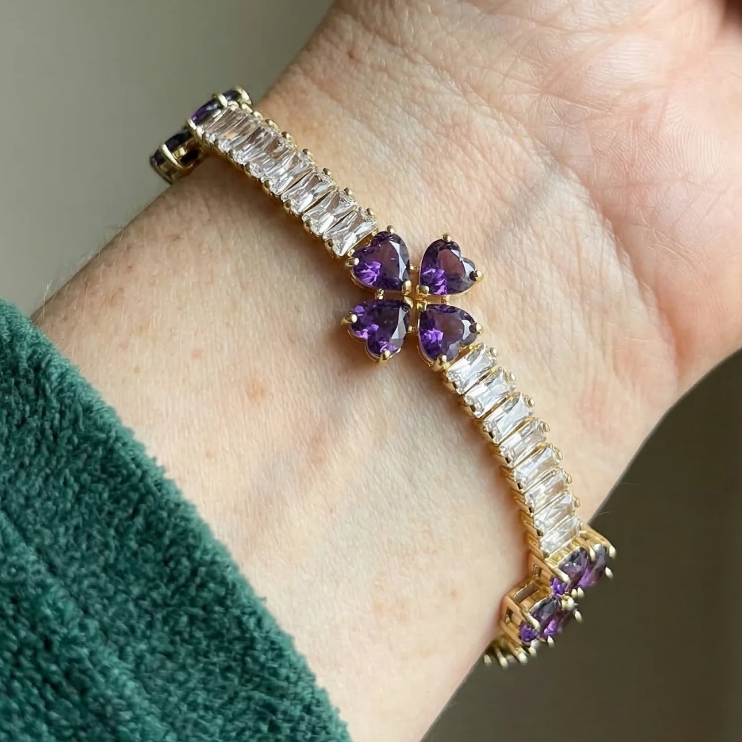Bracelet cœur trèfle améthyste en or