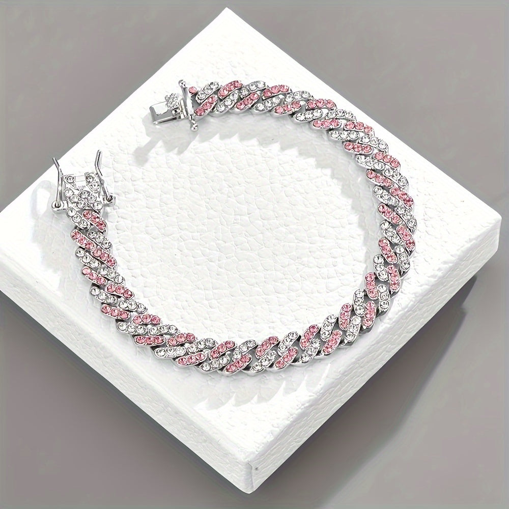 Bracelet cubain rosé Glacé en or blanc