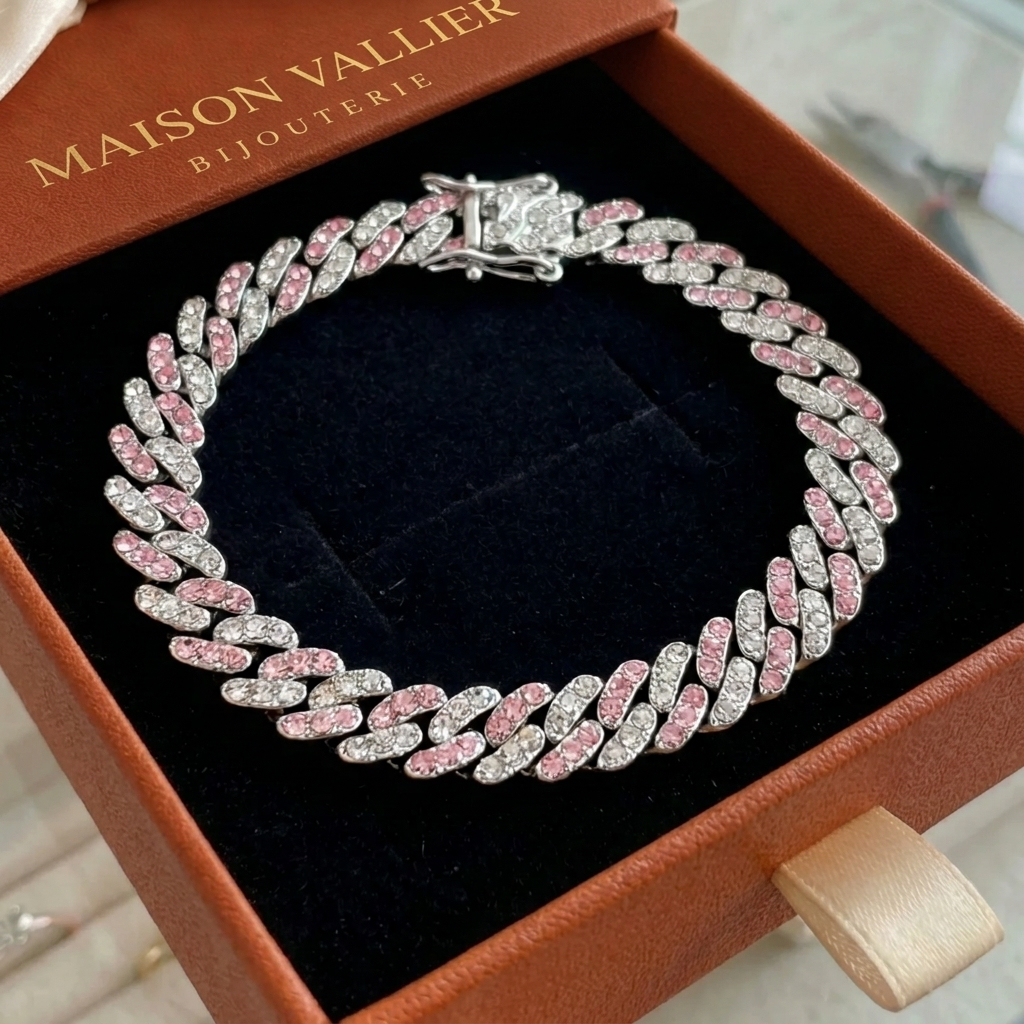 Bracelet cubain rosé Glacé en or blanc