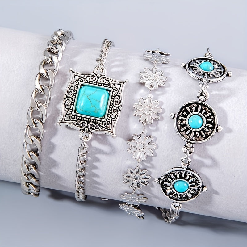 Bracelet empilé en pierre céleste en or blanc