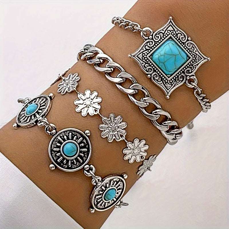 Bracelet empilé en pierre céleste en or blanc