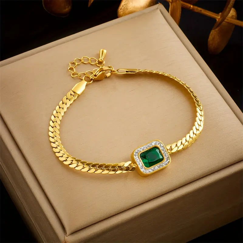 Bracelet Joanna vert avec émeraude en or