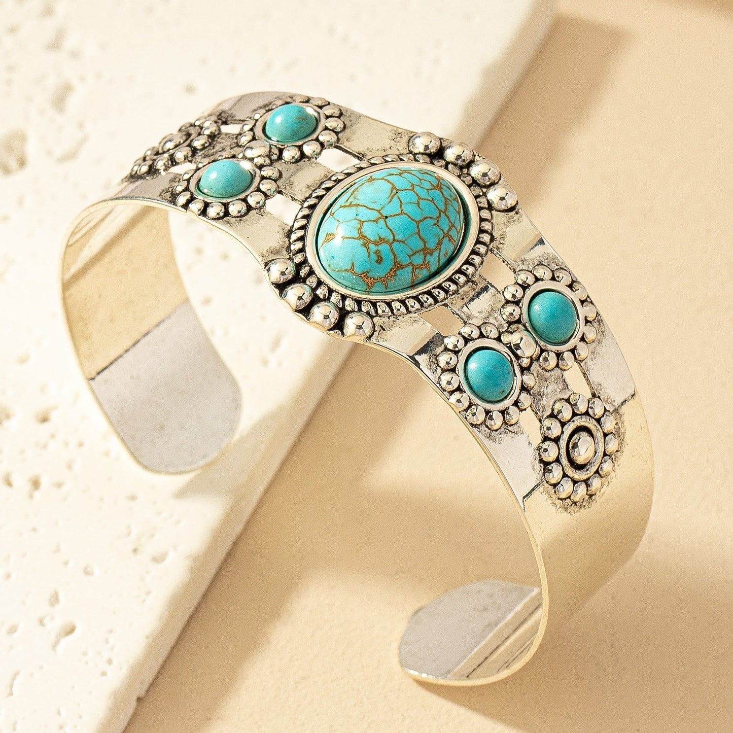 Bracelet Manchette Seren Turquoise | Or Blanc