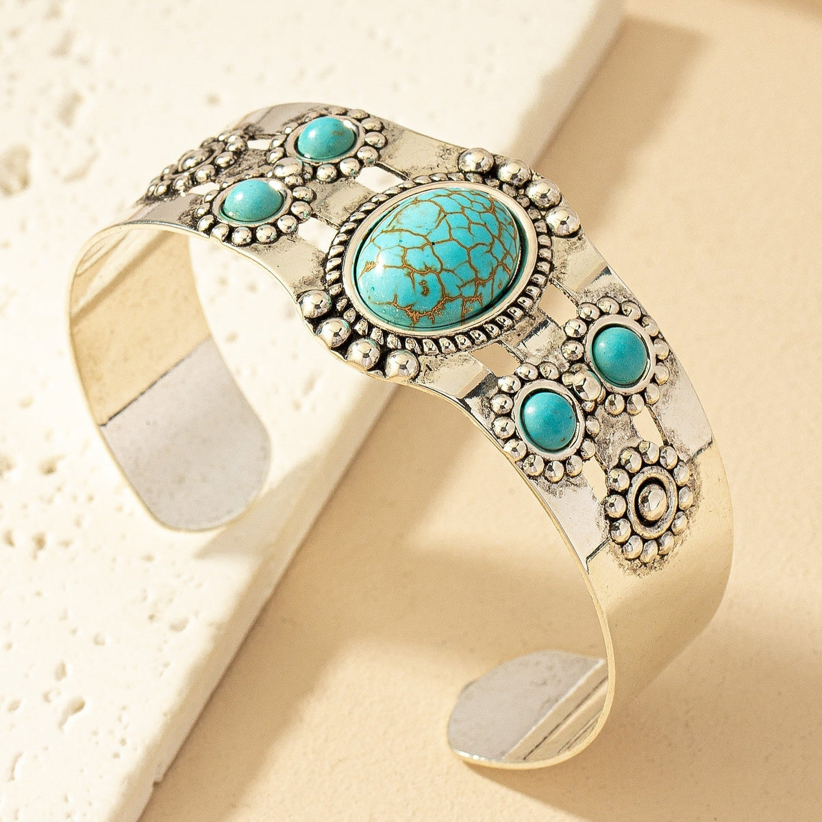 Bracelet manchette Seren turquoise en or blanc