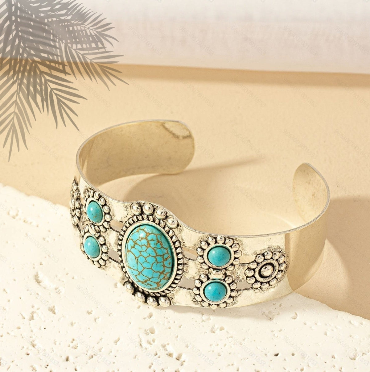 Bracelet manchette Seren turquoise en or blanc