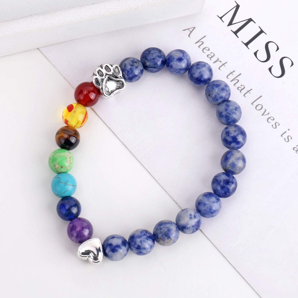 Bracelet Mémorial Pont céleste, cadeau avec 7 perles de Chakra pour la perte d'un animal de compagnie en or