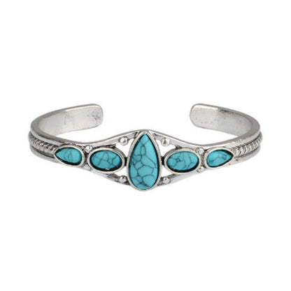 Bracelet Ouvert en Forme de Goutte d'Eau Turquoise | Or Blanc