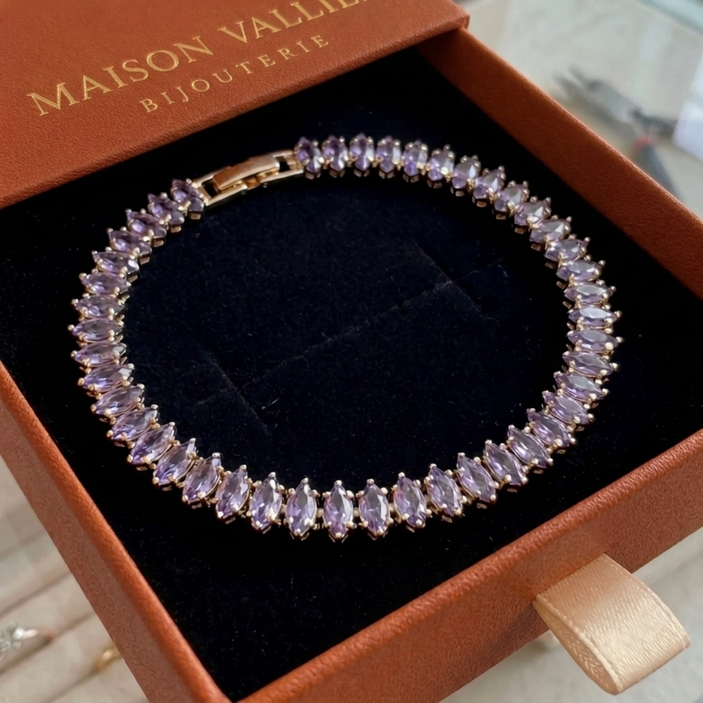 Bracelet tennis Marquise améthyste en or
