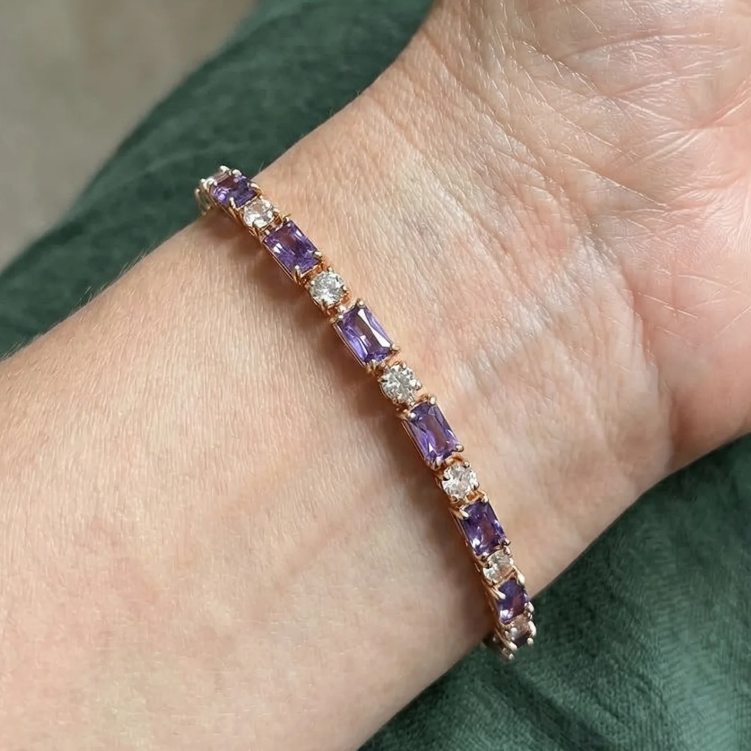 Bracelet tennis prisme améthyste en or rose