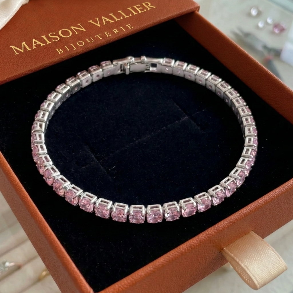 Bracelet tennis en saphir rose en or blanc