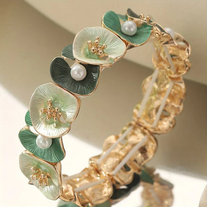 Bracelet Vintage avec Fleurs Vertes et Marguerites