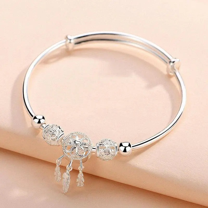 Bracelet attrape-rêves ajustable en or blanc