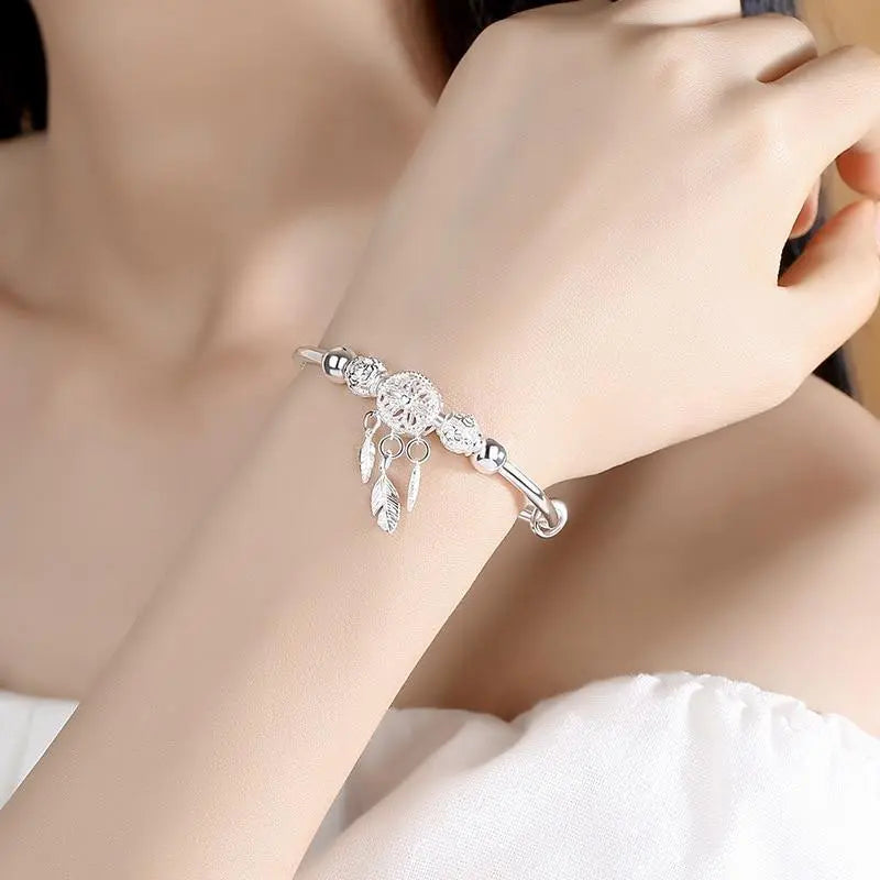 Bracelet attrape-rêves ajustable en or blanc