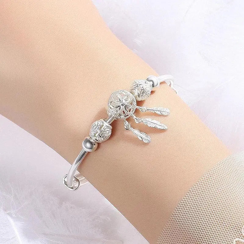 Bracelet attrape-rêves ajustable en or blanc