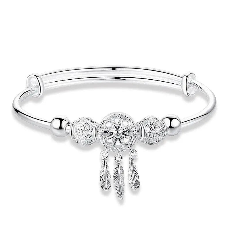 Bracelet attrape-rêves ajustable en or blanc