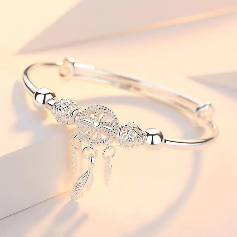 Bracelet attrape-rêves ajustable en or blanc