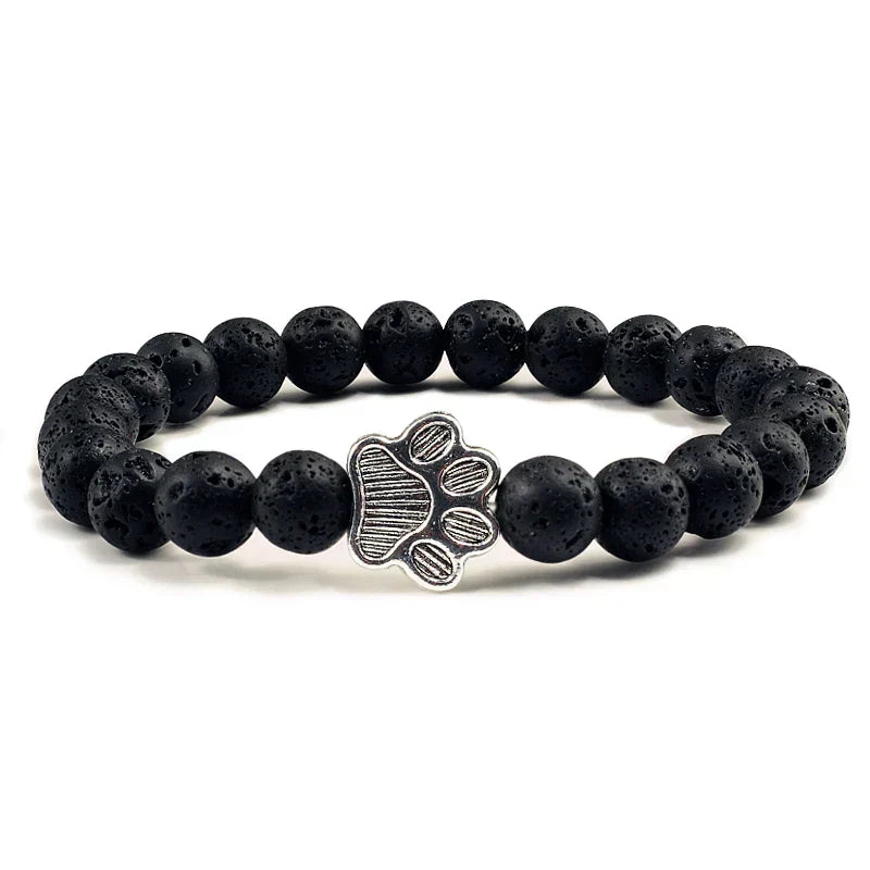 Bracelet avec perles en forme de pattes, motif en pierre naturelle en or