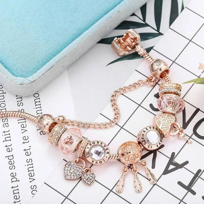 Bracelet capteur de rêves rose avec pendentifs en argent