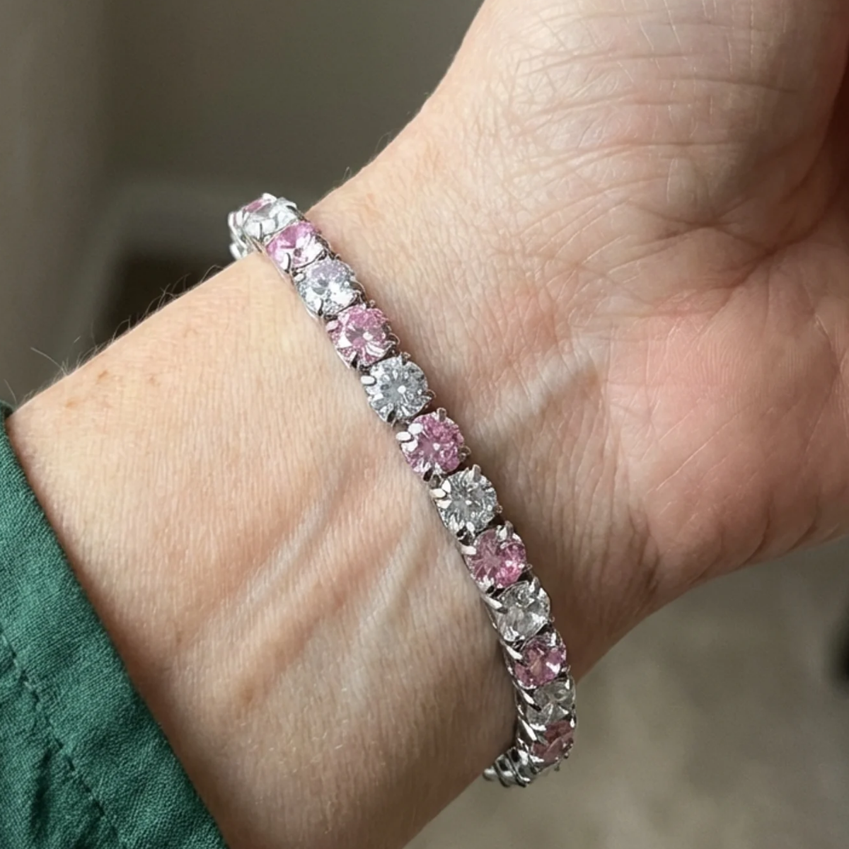 Bracelet de tennis duo en saphir rose en or blanc