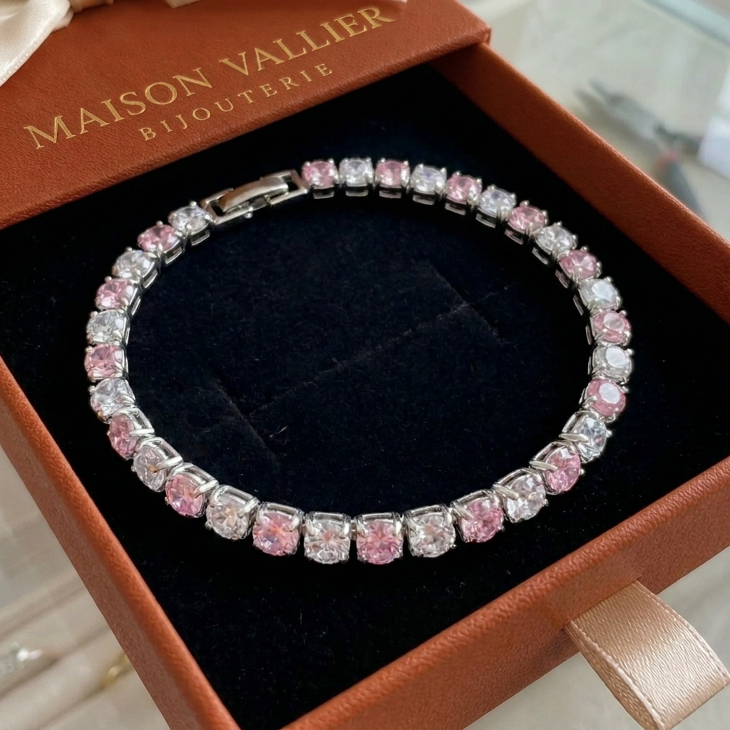 Bracelet de tennis duo en saphir rose en or blanc