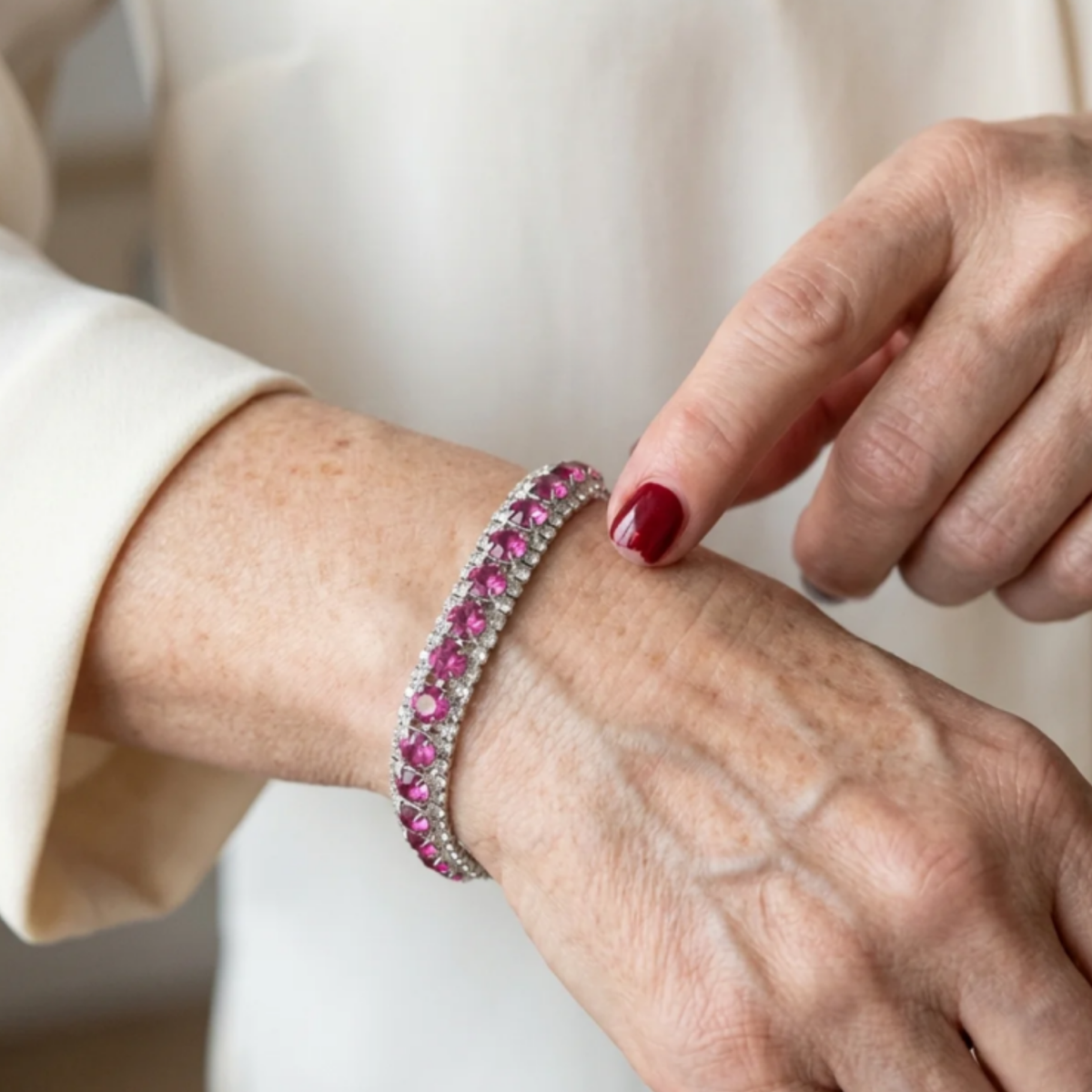 Bracelet de tennis éclat rosé en or blanc