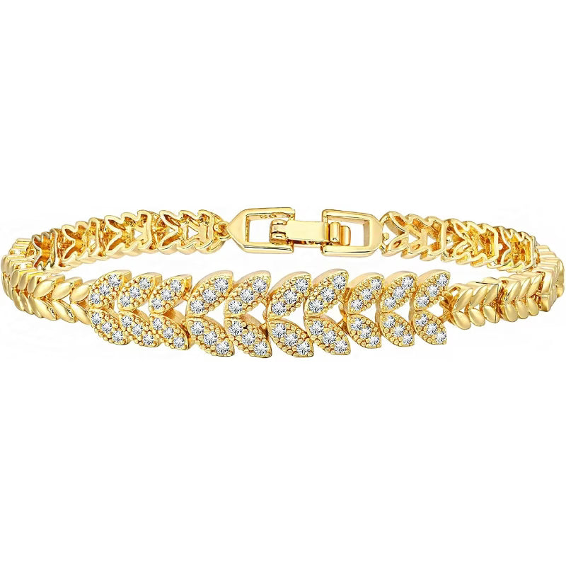 Bracelet de tennis feuille éternelle en or
