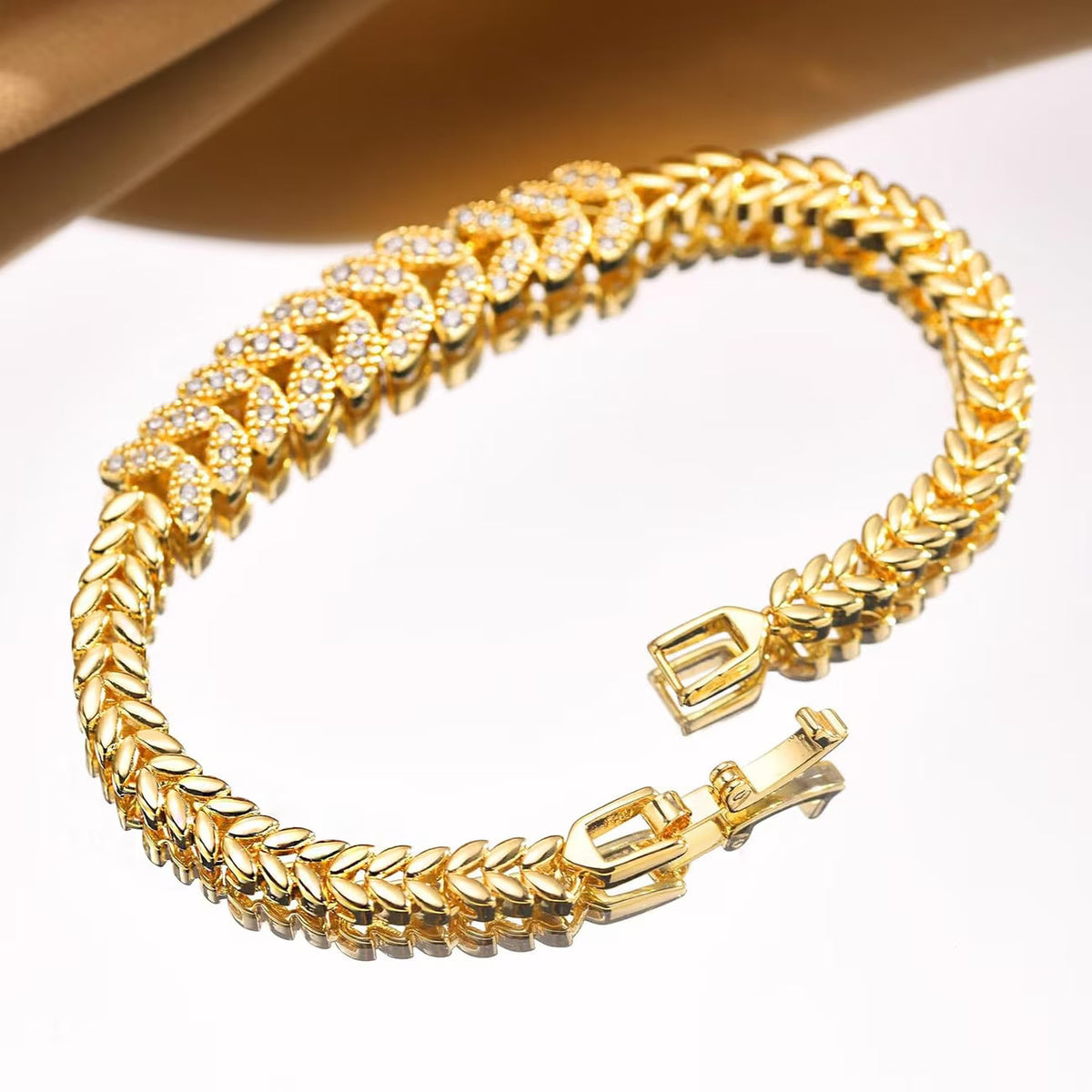 Bracelet de tennis feuille éternelle en or