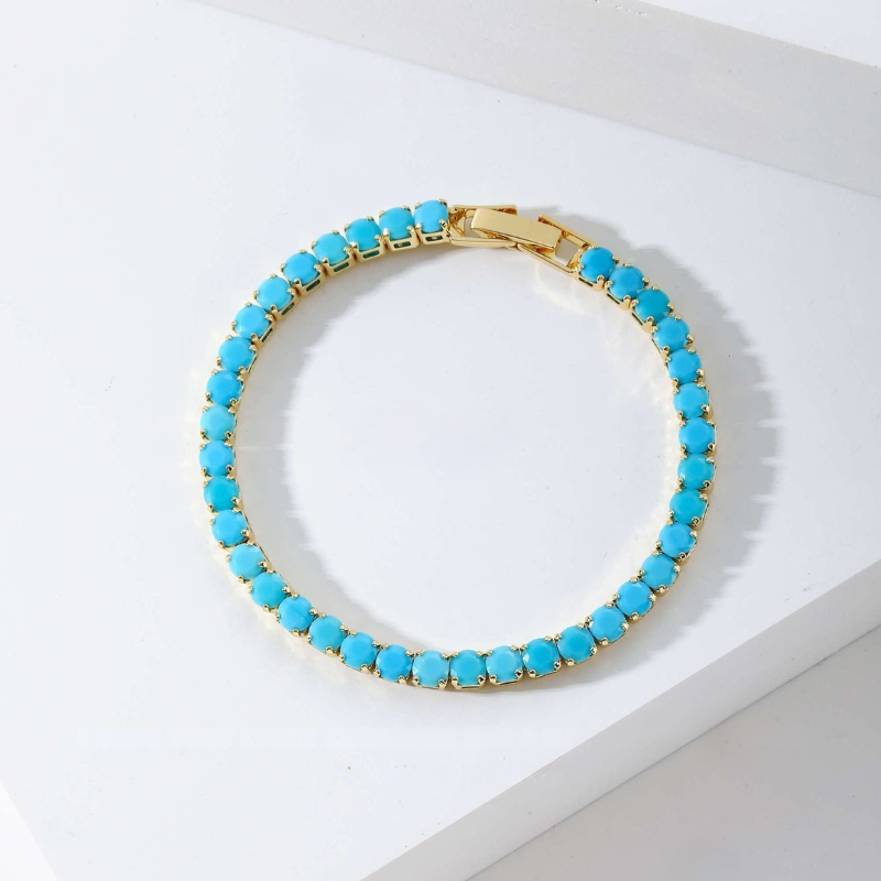Bracelet de tennis rond turquoise en or