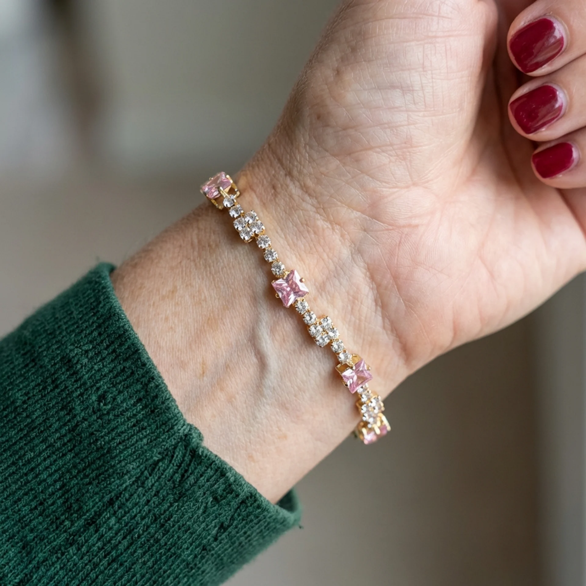 Bracelet de tennis rosé carrés en or