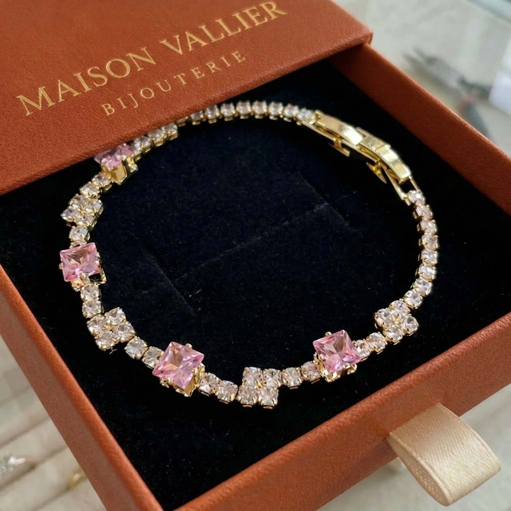 Bracelet de tennis rosé carrés en or
