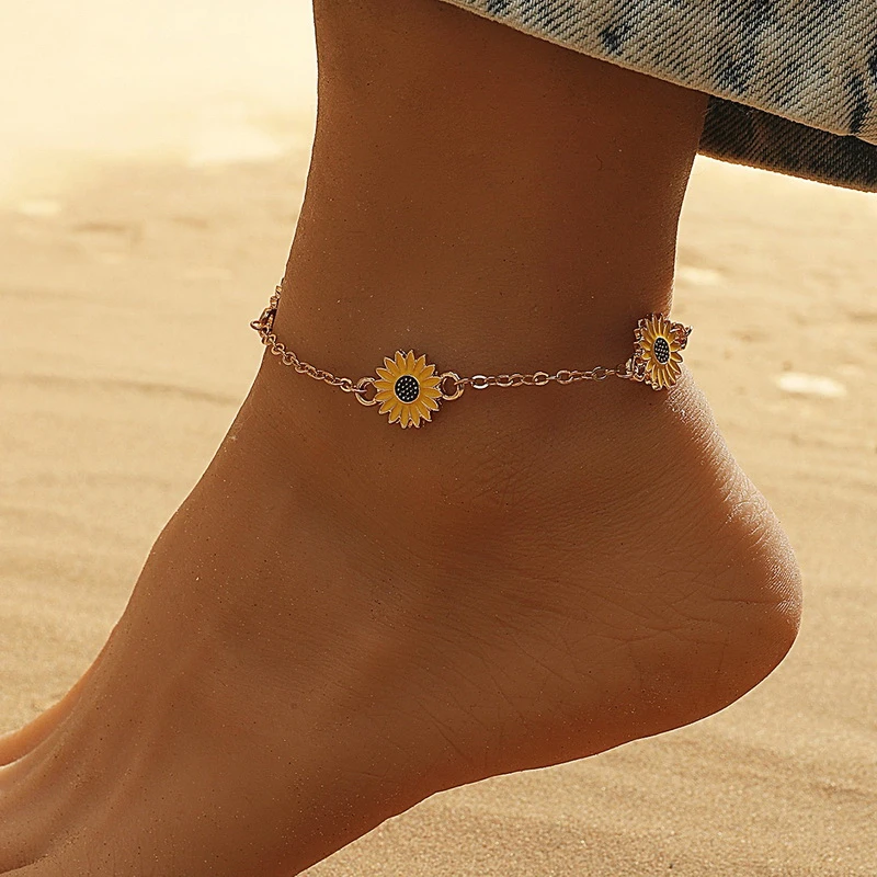 Bracelet de cheville « tournesol » en or
