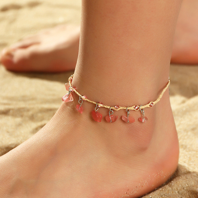 Bracelet de cheville en cristal rouge et or en or