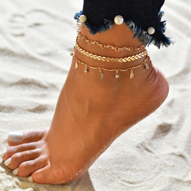 Bracelet de cheville et cristal en or