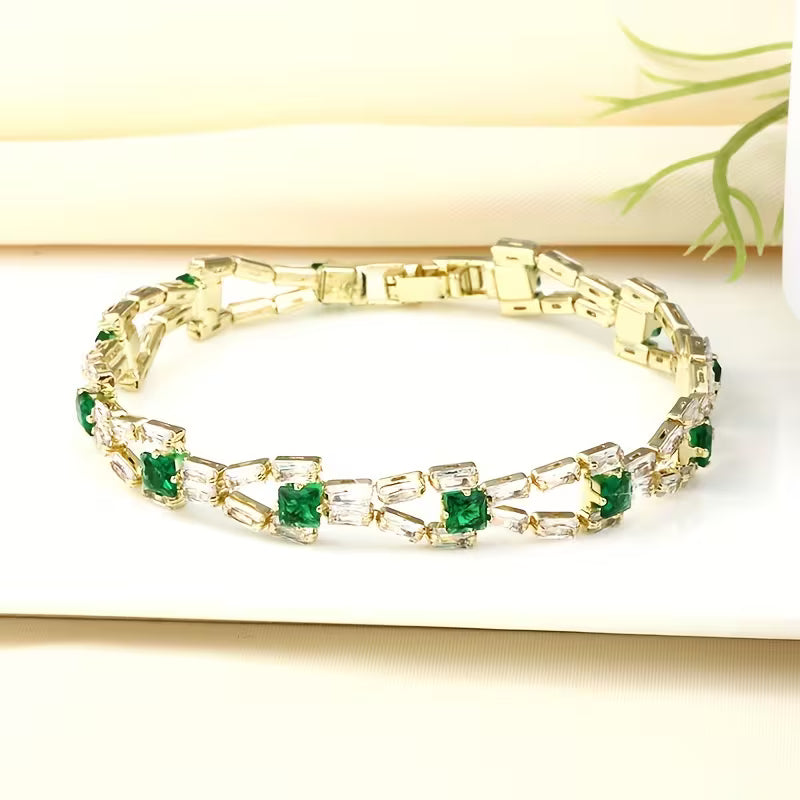 Bracelet de tennis maillon vert en or