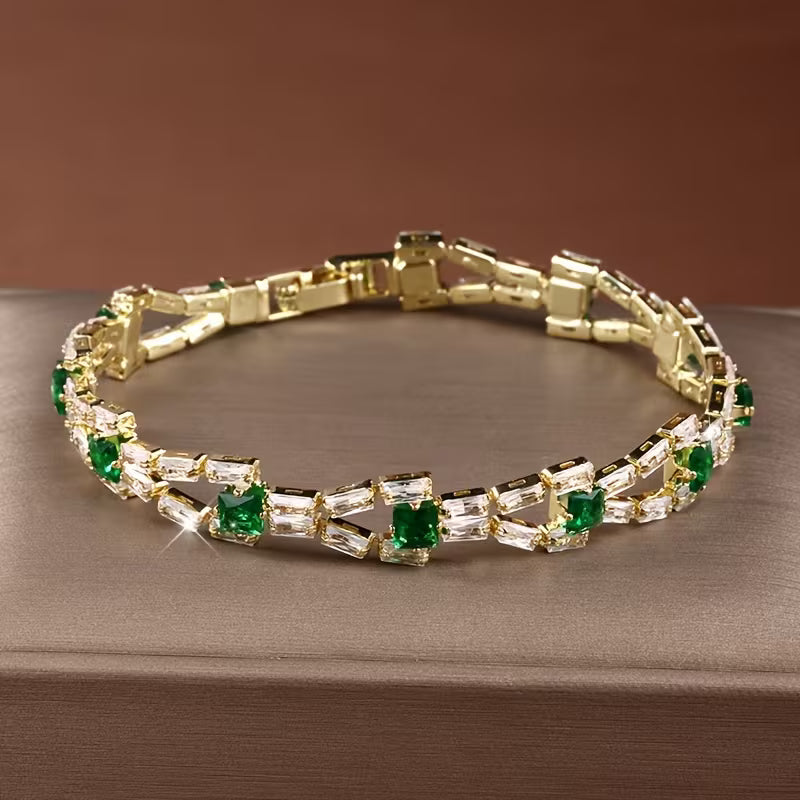 Bracelet de tennis maillon vert en or