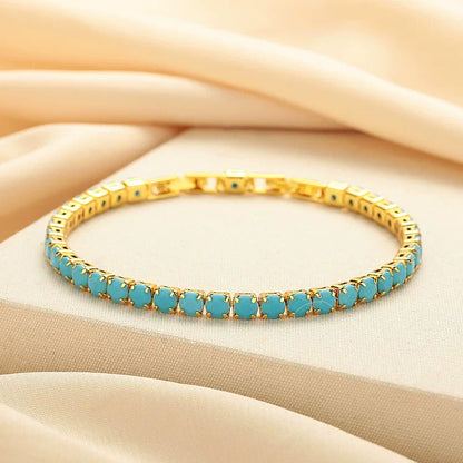 Bracelet de tennis rond turquoise | Or