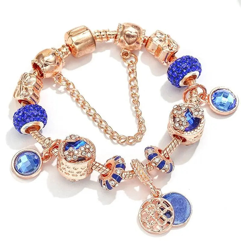 Bracelet et cristal bleu en or rose