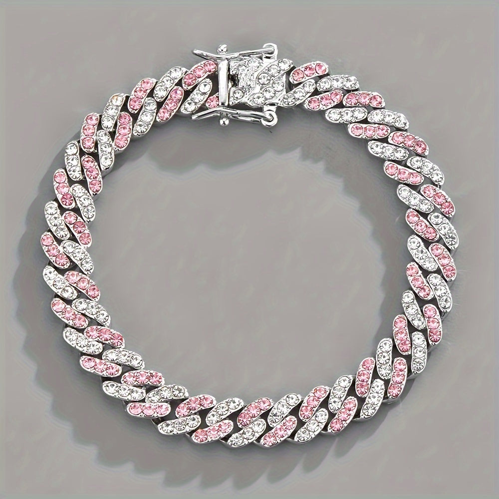 Bracelet maille cubaine rosé arctique en or blanc